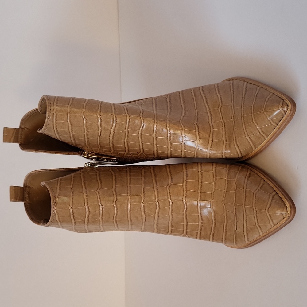 Nine West Tan Croc-Embossed Ankle Boots